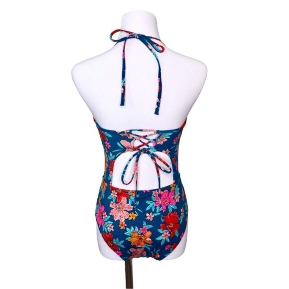 Shade & Shore 36B High Thigh Green Floral 1pc Swim Lined Swimsuit S-M - Picture 2 of 9